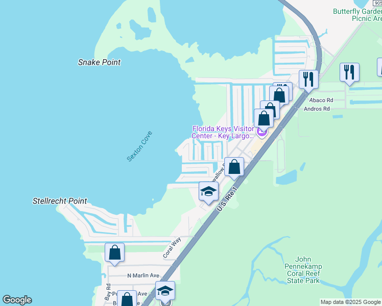 map of restaurants, bars, coffee shops, grocery stores, and more near 10 Sexton Cove Rd in Key Largo