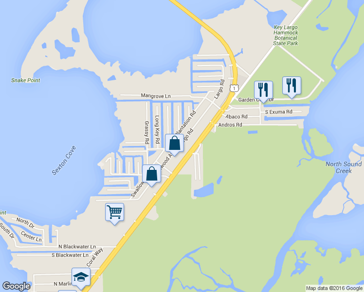map of restaurants, bars, coffee shops, grocery stores, and more near 707 Largo Road in Key Largo