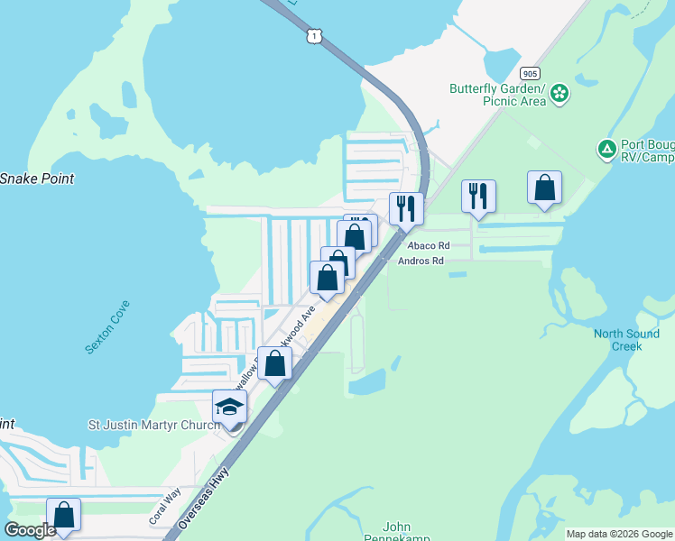 map of restaurants, bars, coffee shops, grocery stores, and more near 219 Upper Matecumbe Road in Key Largo