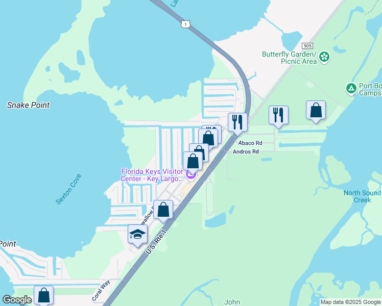 map of restaurants, bars, coffee shops, grocery stores, and more near 219 Upper Matecumbe Road in Key Largo