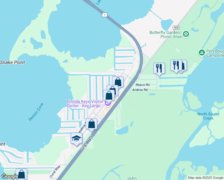 map of restaurants, bars, coffee shops, grocery stores, and more near 219 Upper Matecumbe Road in Key Largo