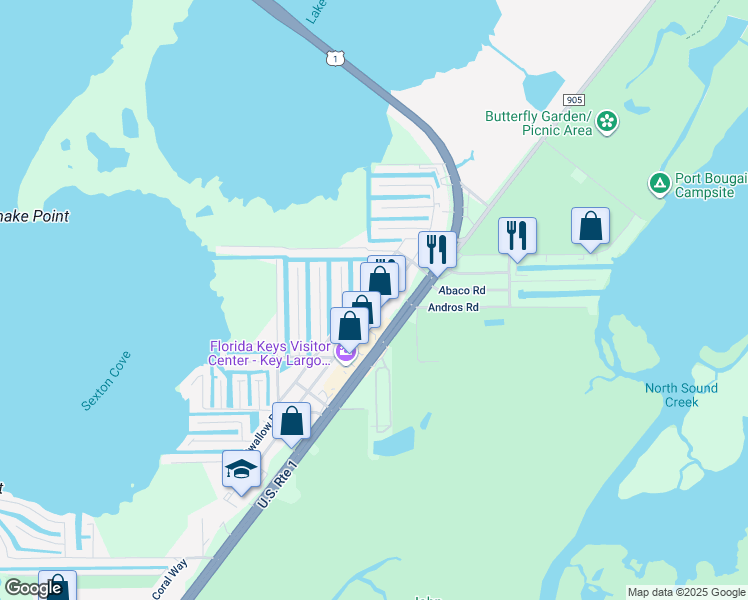 map of restaurants, bars, coffee shops, grocery stores, and more near 728 Largo Road in Key Largo