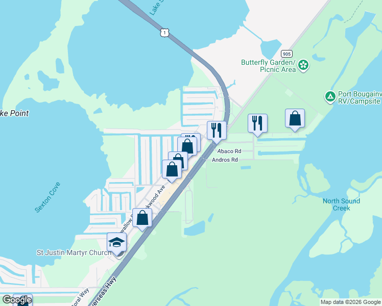 map of restaurants, bars, coffee shops, grocery stores, and more near Largo Road in Key Largo