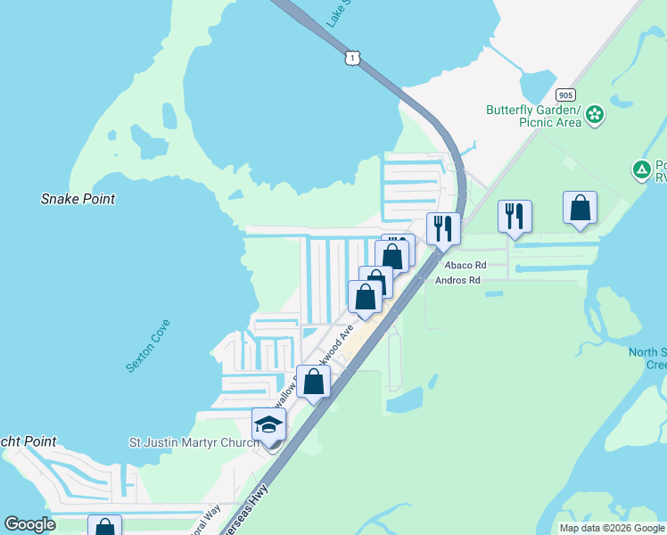 map of restaurants, bars, coffee shops, grocery stores, and more near 268 Lower Matecumbe Road in Key Largo