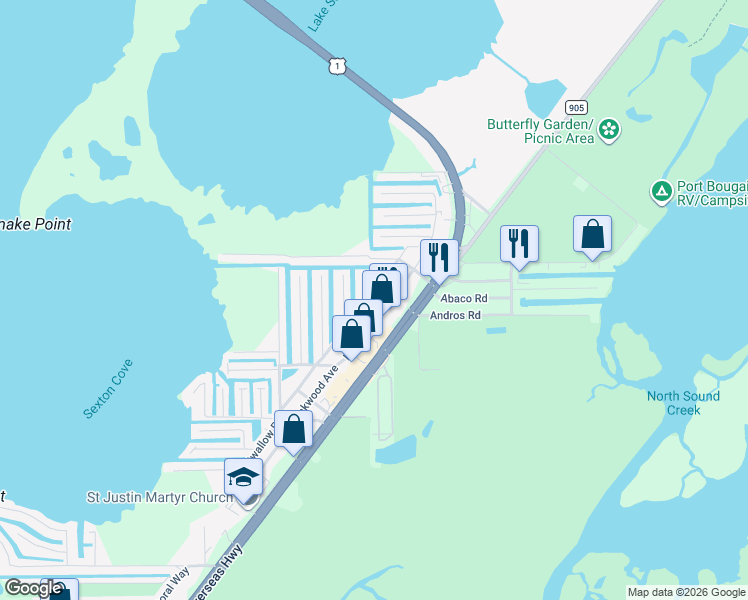 map of restaurants, bars, coffee shops, grocery stores, and more near 951 Plantation Road in Key Largo