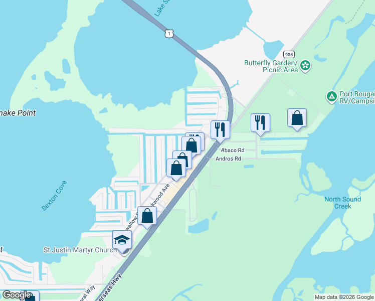 map of restaurants, bars, coffee shops, grocery stores, and more near 951 Plantation Road in Key Largo