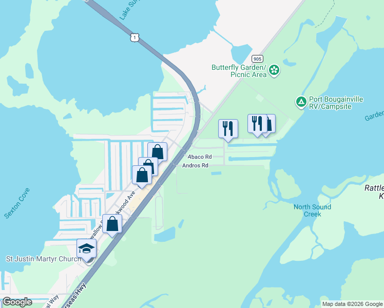 map of restaurants, bars, coffee shops, grocery stores, and more near in Key Largo