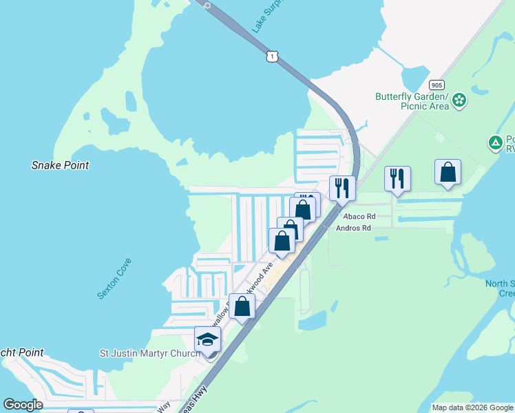 map of restaurants, bars, coffee shops, grocery stores, and more near 268 Lower Matecumbe Road in Key Largo