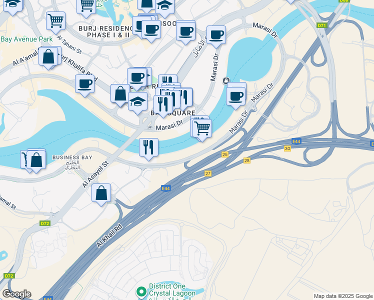 map of restaurants, bars, coffee shops, grocery stores, and more near in Dubai