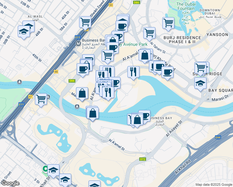 map of restaurants, bars, coffee shops, grocery stores, and more near in Dubai