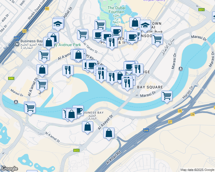 map of restaurants, bars, coffee shops, grocery stores, and more near in Dubai