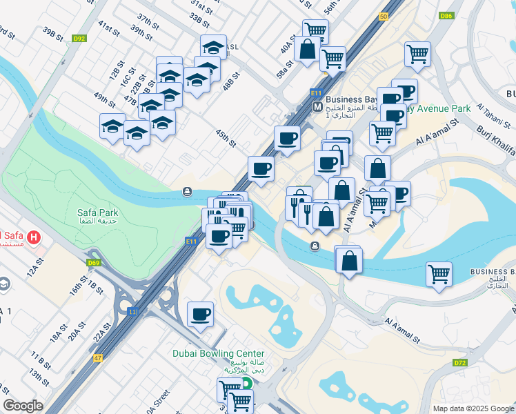 map of restaurants, bars, coffee shops, grocery stores, and more near in Dubai