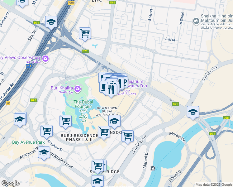 map of restaurants, bars, coffee shops, grocery stores, and more near in Dubai