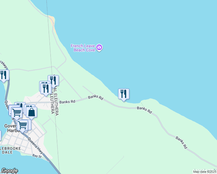 map of restaurants, bars, coffee shops, grocery stores, and more near in Governor's Harbour