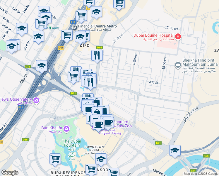 map of restaurants, bars, coffee shops, grocery stores, and more near 10 43 Street in Dubai