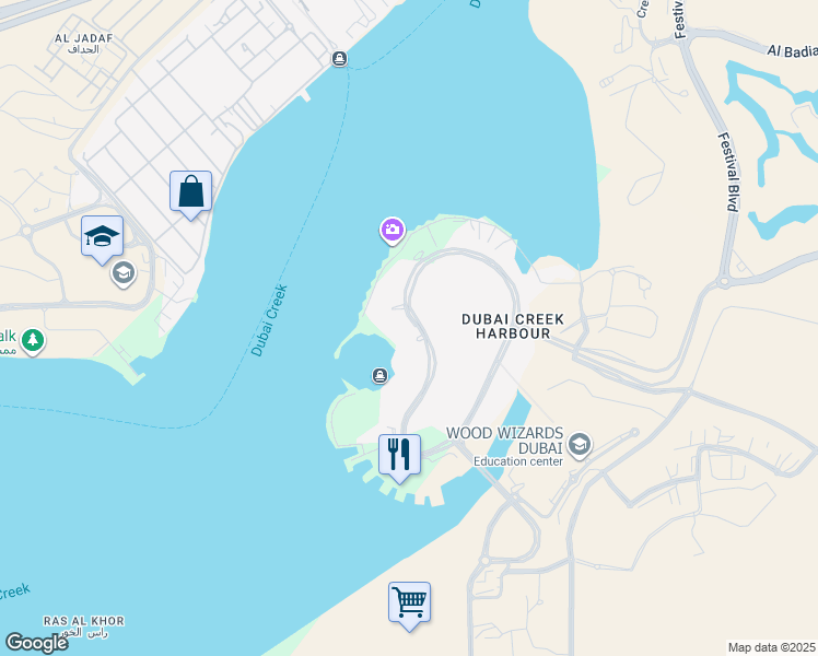 map of restaurants, bars, coffee shops, grocery stores, and more near Unnamed Road in Dubai