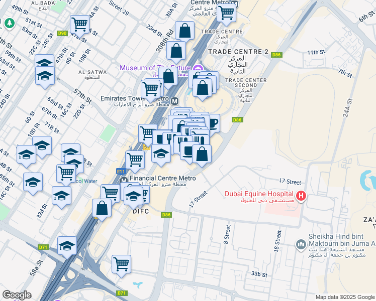 map of restaurants, bars, coffee shops, grocery stores, and more near in Dubai