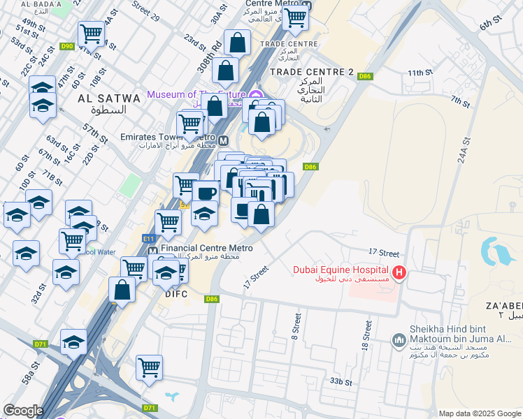 map of restaurants, bars, coffee shops, grocery stores, and more near in Dubai