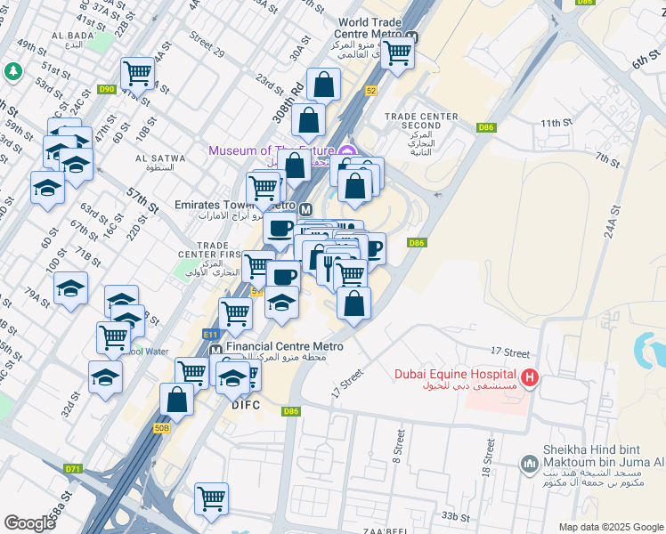 map of restaurants, bars, coffee shops, grocery stores, and more near in Dubai