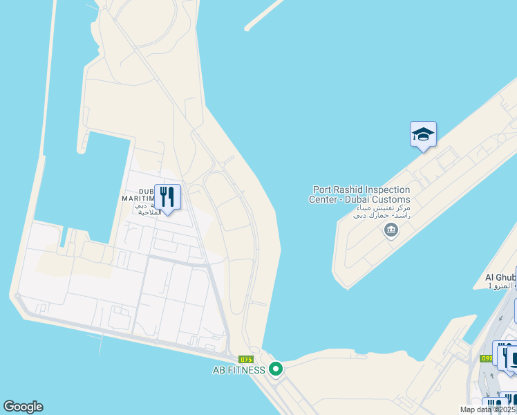 map of restaurants, bars, coffee shops, grocery stores, and more near Al Mina Road in Dubai