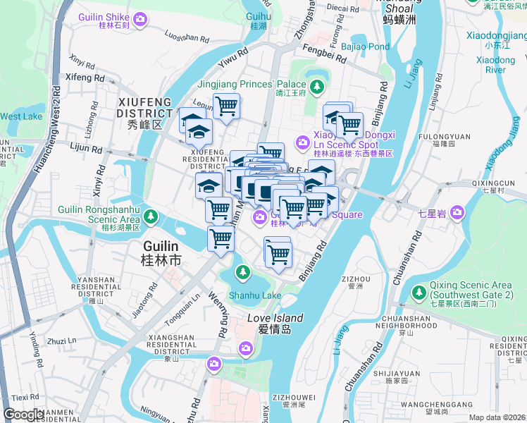 map of restaurants, bars, coffee shops, grocery stores, and more near 30 Yiren Road in Guilin Shi