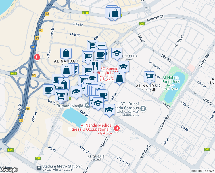 map of restaurants, bars, coffee shops, grocery stores, and more near 6 A St in Dubai