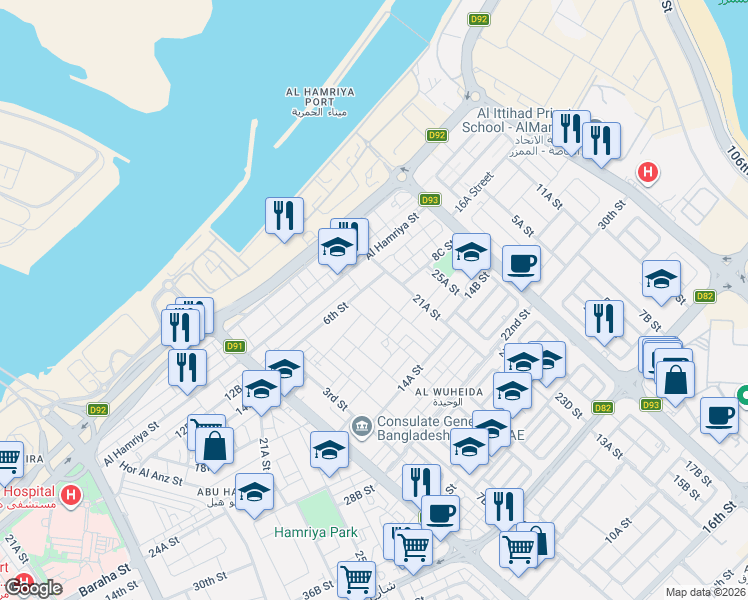 map of restaurants, bars, coffee shops, grocery stores, and more near 4 19dStreet in Dubai