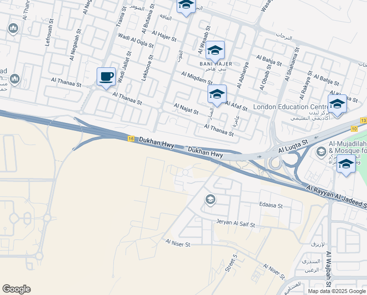 map of restaurants, bars, coffee shops, grocery stores, and more near Al Luqta Street in Ar Rayyan