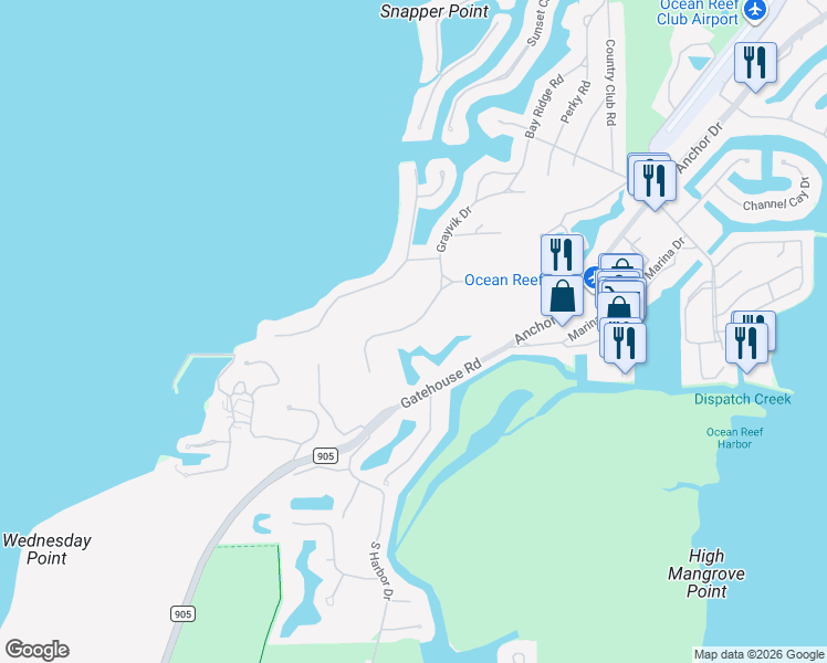 map of restaurants, bars, coffee shops, grocery stores, and more near 21 Halfway Road in Key Largo