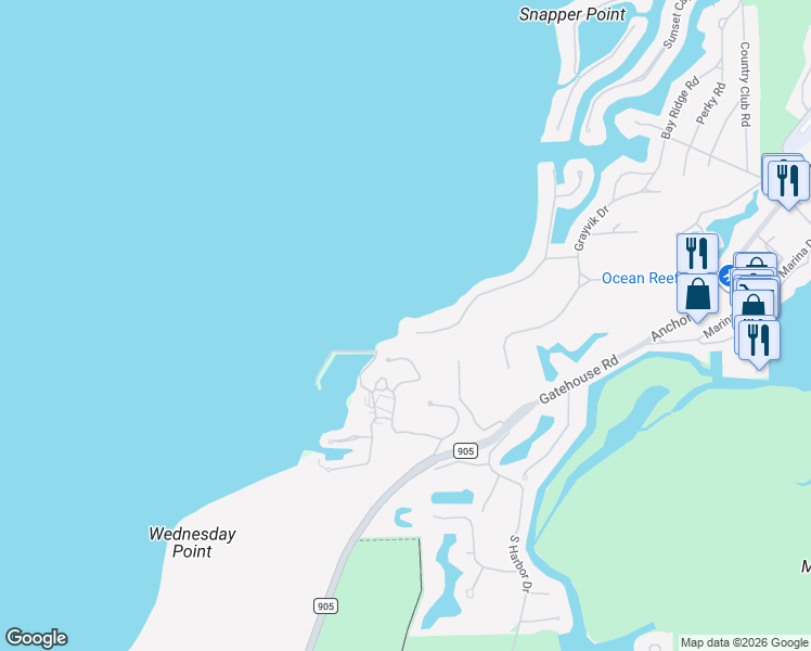 map of restaurants, bars, coffee shops, grocery stores, and more near 45 Card Sound Road in Key Largo