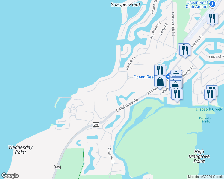 map of restaurants, bars, coffee shops, grocery stores, and more near 7 Halfway Road in Key Largo