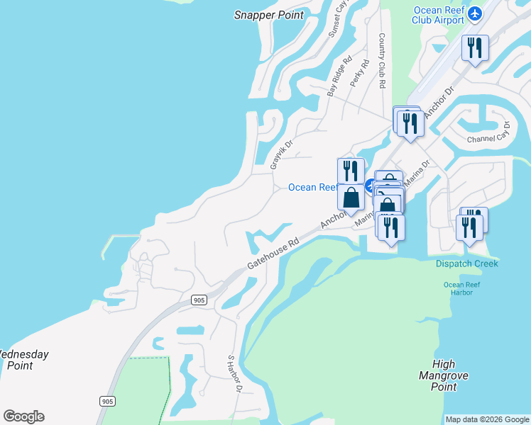 map of restaurants, bars, coffee shops, grocery stores, and more near 21 Halfway Road in Key Largo
