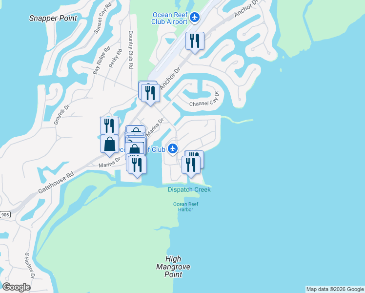 map of restaurants, bars, coffee shops, grocery stores, and more near 404 Carysfort Road in Key Largo