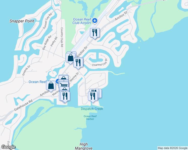 map of restaurants, bars, coffee shops, grocery stores, and more near 8 Exuma Road in Key Largo
