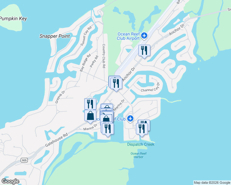map of restaurants, bars, coffee shops, grocery stores, and more near 41-99 Ocean Reef Drive in Key Largo