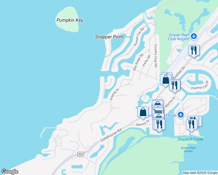 map of restaurants, bars, coffee shops, grocery stores, and more near 3 Sail Point Ln in Key Largo