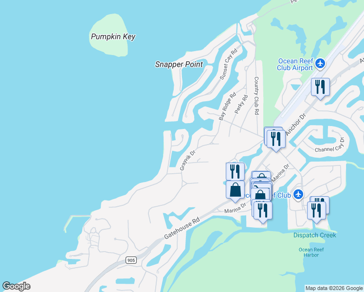 map of restaurants, bars, coffee shops, grocery stores, and more near 3 Sail Point Lane in Key Largo