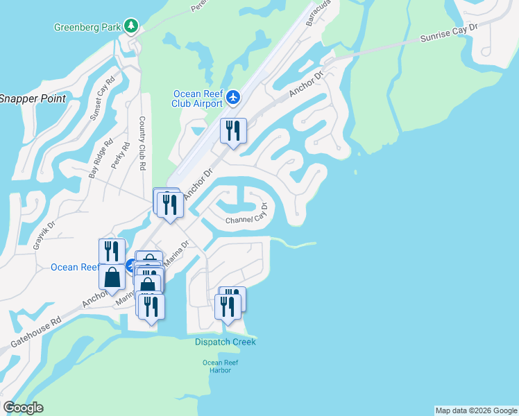 map of restaurants, bars, coffee shops, grocery stores, and more near 1-49 Channel Cay Drive in Key Largo
