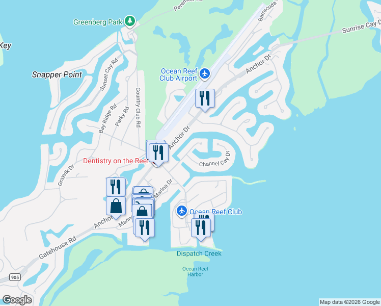 map of restaurants, bars, coffee shops, grocery stores, and more near 29 Channel Cay Drive in Key Largo