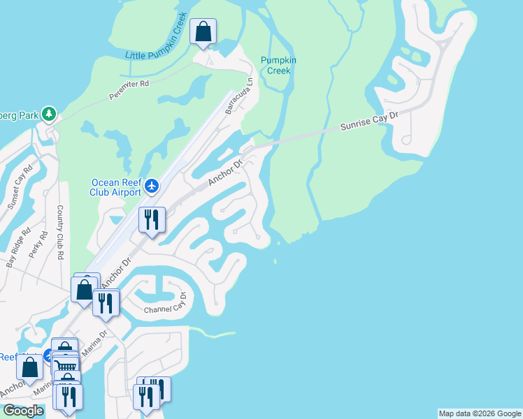 map of restaurants, bars, coffee shops, grocery stores, and more near 8 Pumpkin Cay Road in Key Largo