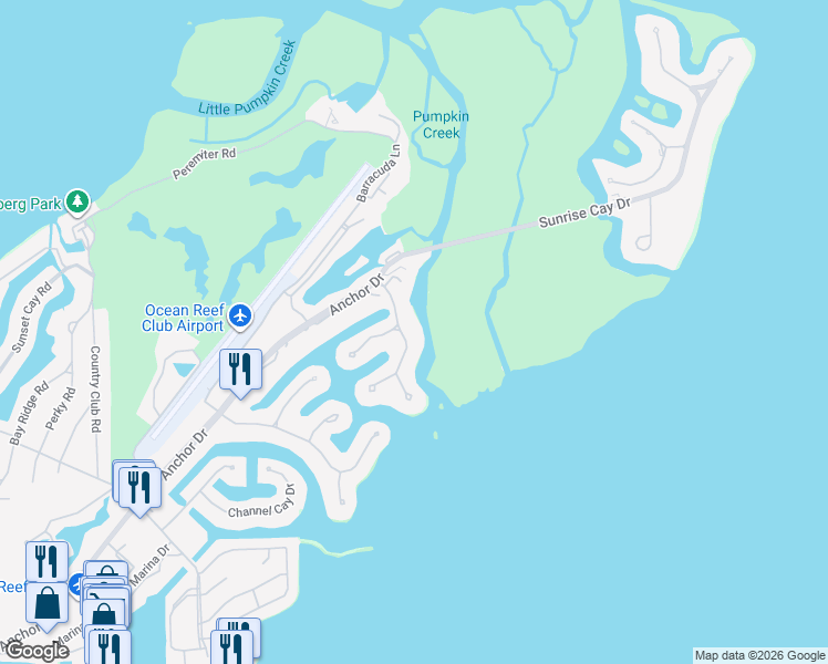 map of restaurants, bars, coffee shops, grocery stores, and more near 8 Pumpkin Cay Road in Key Largo