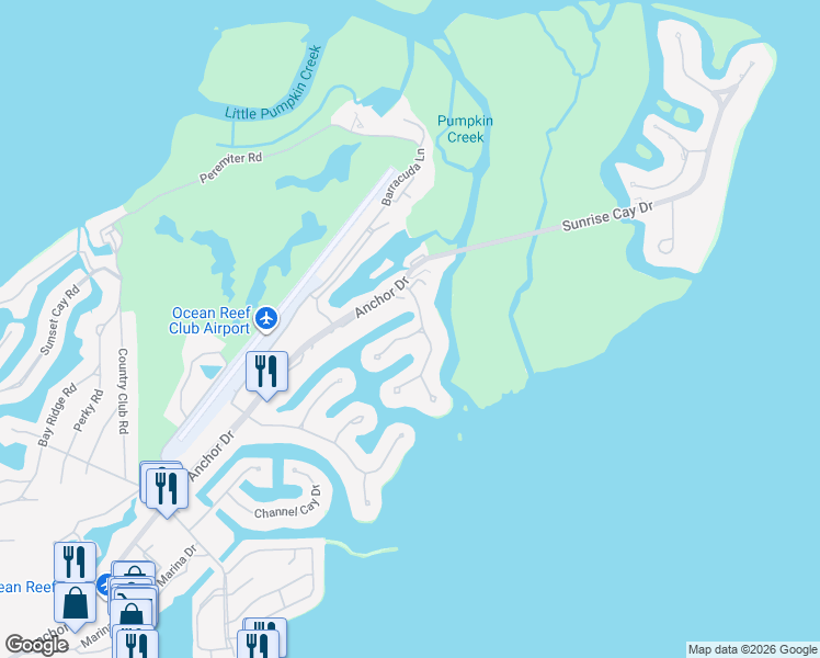 map of restaurants, bars, coffee shops, grocery stores, and more near 10 Marlin Lane in Key Largo