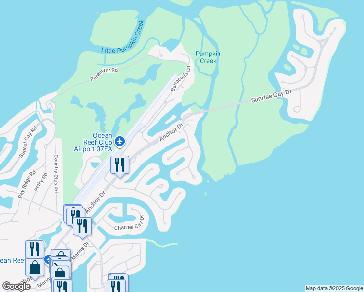 map of restaurants, bars, coffee shops, grocery stores, and more near 10 Marlin Lane in Key Largo