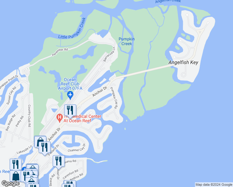 map of restaurants, bars, coffee shops, grocery stores, and more near 15 Pumpkin Cay Road in Key Largo
