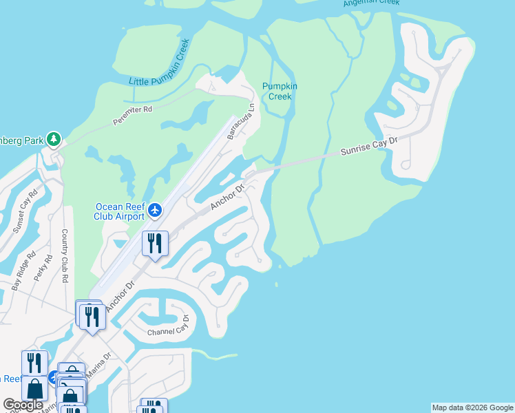 map of restaurants, bars, coffee shops, grocery stores, and more near 15 Pumpkin Cay Road in Key Largo