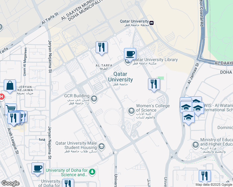map of restaurants, bars, coffee shops, grocery stores, and more near  in الدوحة