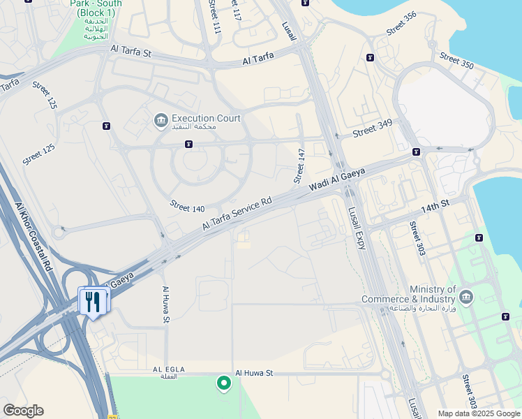 map of restaurants, bars, coffee shops, grocery stores, and more near Wadi Al Gaeya in Lusail