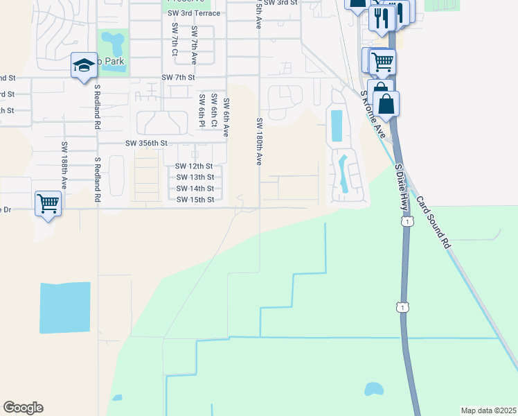 map of restaurants, bars, coffee shops, grocery stores, and more near 18075 Southwest 360th Street in Florida City
