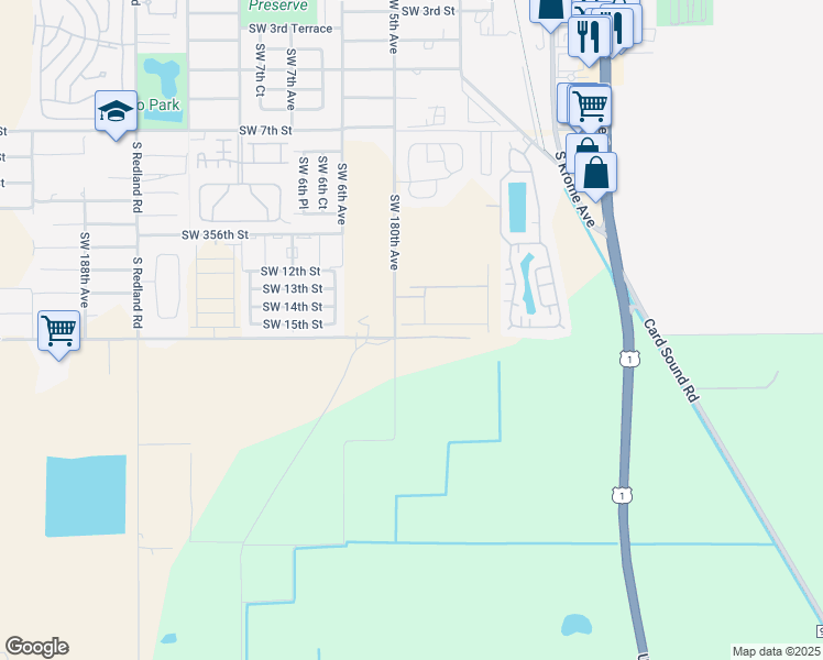 map of restaurants, bars, coffee shops, grocery stores, and more near SW 180th Ave in Homestead