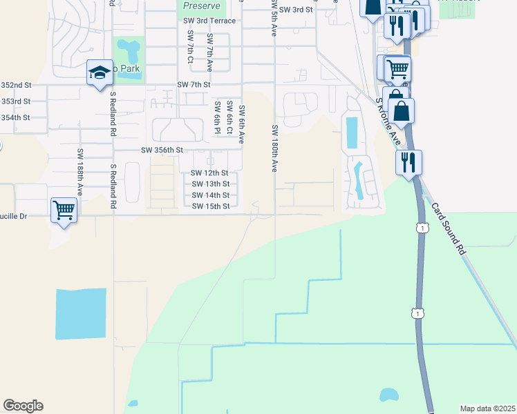 map of restaurants, bars, coffee shops, grocery stores, and more near 18075 Southwest 360th Street in Florida City